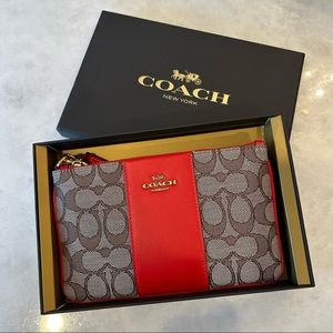Coach Signature Print Red Small Wristlet